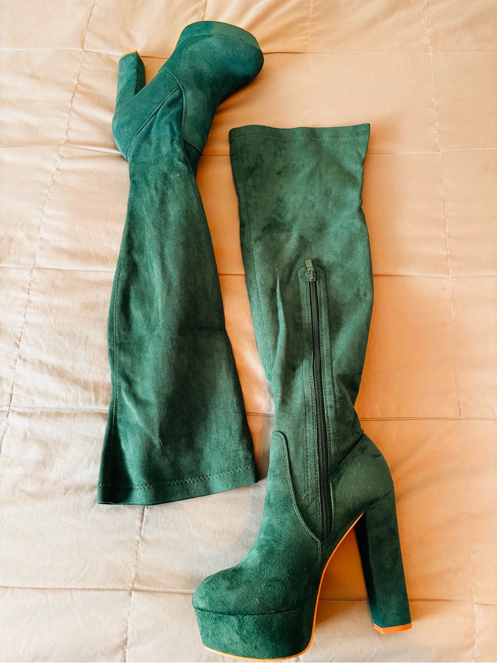Women's Forest Green Over-the-Knee Platform Heel Boots
